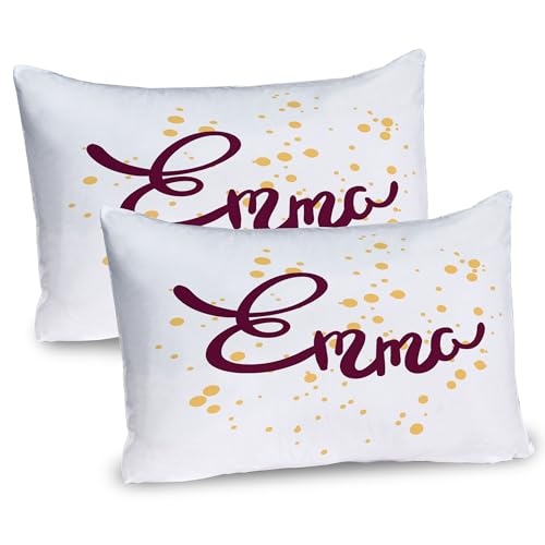 Ambesonne Emma Pillow Sham Set of 2, Letters Arrangement Handwritten Style Name Curves Swirls on Plain Background Print, Quality Microfiber Bedding Item for All Seasons, 26