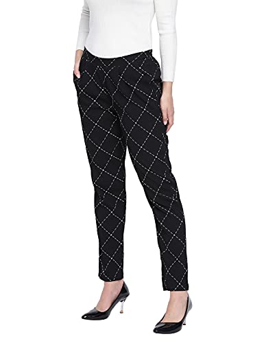Image of Oxolloxo Women Regular Fit Polyester Pencil Check Casual Black Pant