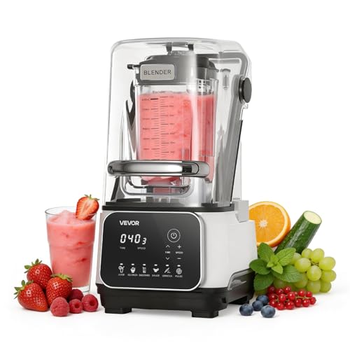 Image of VEVOR Blender, 68 oz Professional Countertop Blenders with Shield, 1400W 26000RPM Kitchen Food Processor Combo, Self-Cleaning, Speed Adjustable, 6 Preset Menu for Smoothies, Ice Crushing, Puree, White