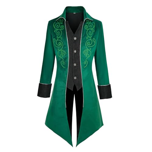 MOFOVELY Mens Medieval Steampunk Tailcoat Jacket Victorian Pirate Coat Renaissance Tailcoat Jacket Costume(S Green)