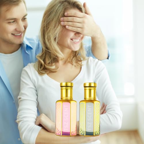 مجموعة هدايا زيت عطري من تي اس زد سنت برائحة المسك والطهارا وغزل البنات - 2 × 12 مل عطر طويل الامد للنساء، خال من الكحول، حلو، ناعم، بحجم مناسب للسفر - هدية للنساء