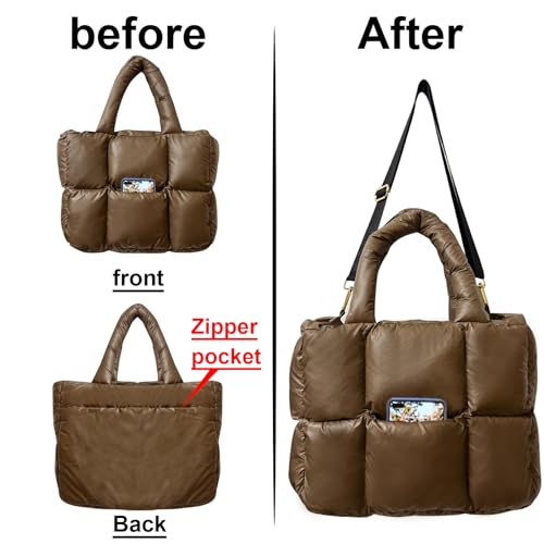 Image of Puffer Tote Bag for Women, Quilted Shoulder handbag for Travel, Work, Gym
