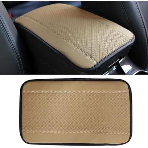 Jushope Car Center Console Cover, PU Leather Car Armrest Box Pad, Universal Waterproof Auto Armrest Seat Box Protector, Interior Car Accessories for Most Car, Truck, SUV (Beige) Cover