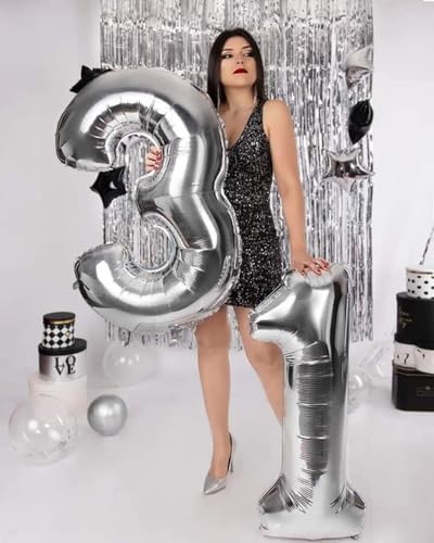 Image of 3 Balloon Numbers Birthday Decorations, 40In Silver Balloons for Men Women | Eye-catching Appearance, Perfect Decorative Centerpieces, Convenient Self-sealing Structure, Widely for Various Occasions