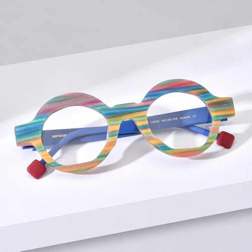 Image of HEPIDEM Multicolor Acetate Glasses Frame Women,Oversize Round Optical Eyeglasses