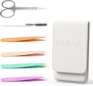 MAIA 6pcs Professional Eyebrow Tweezers Kit, Including Scissors and Brow Brush. Facial Hair Remover for Women, Blackhead Removal Tool, Ingrown Treatment, Eyebrow Shaper, Eyelash Extension Application