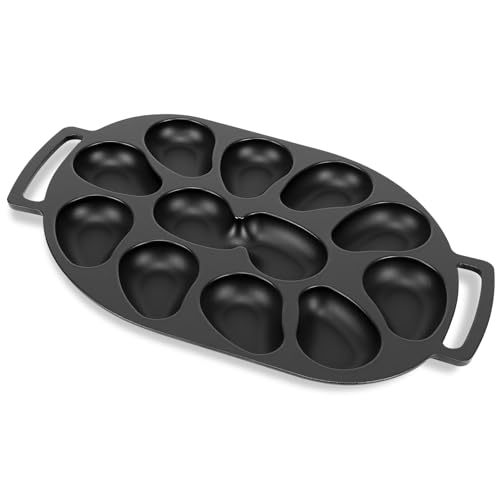 SearCook Oyster Grill Pan Cast Iron Multi-Functional Grill Pan for Oysters and Scallop Matt Enamel 12 Cavities for BBQ Seafood Party Outdoor Cooking