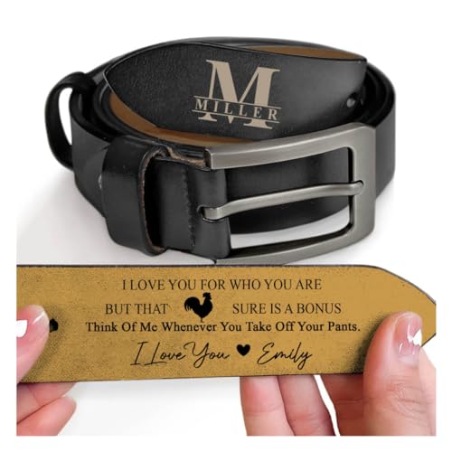 I Love You For Who You Are Belt, Personalized 2-Sided Engraved Leather Belt for Husband With Saying On The Inside, Custom Name Leather Belt for Men, Wide Black/Brown Leather Belts