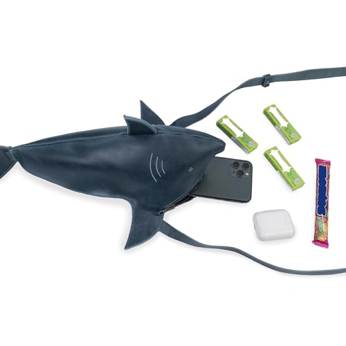 Shark-Shaped Shoulder Bag with Adjustable Strap, Crossbody Bag, Messenger Bag, Travel Accessory, Full Grain Leather, Handmade, Slate Blue3
