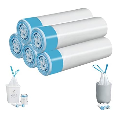 Trash Bags, 4 Gallon Drawstring Garbage Bag, Bathroom Drawstring Trash Bags, 5 Rolls (75 Pieces), Automatic Shrinkage For Home Kitchen And Office, White Plastic Small Garbage Bag Cover