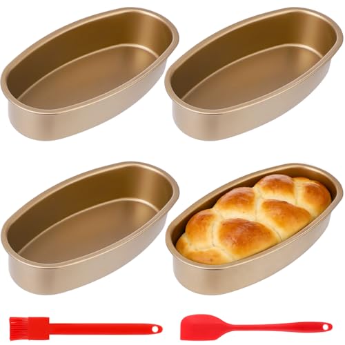 4 Pcs Molde Para Flan Non-Stick Carbon Steel Flan Pan Baking Mold with Silicone Spatula & Brush Home Kitchen Oven Bakeware for Cheesecake Bread Meatloaf & Tiramisu