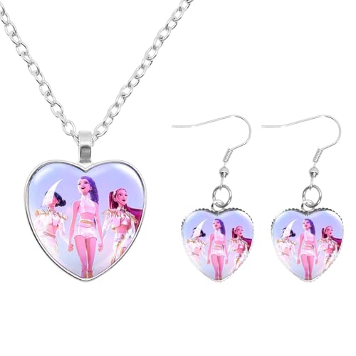 Xtaguvdm Halskette Set, Cartoon Halskette Ohrringe, Cartoon—Schmuck, Heart Anhänger Halsketten, Geeignet für Fans Geburtstagsgeschenke (E)