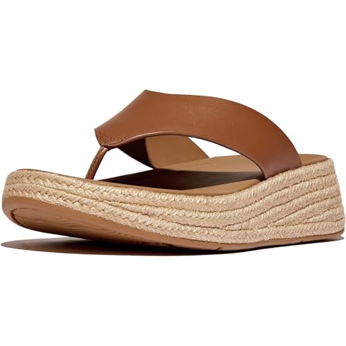 Image of FitFlop womens F-mode Espadrille Leather Flatform T /Post Sandals