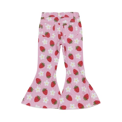 Todder Western Strawberry Printed Pink Girl Jeans Ruffle Bell Bottom2