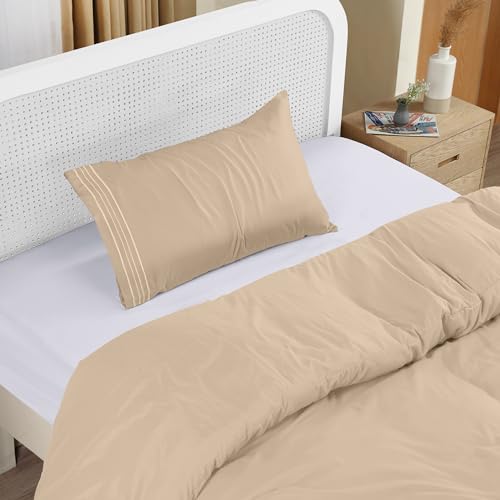 Utopia Bedding Duvet Cover - Single Duvet Cover Set including Embroidered Pillowcase - Soft Microfibre Polyester Bedding (Beige) - Image 3