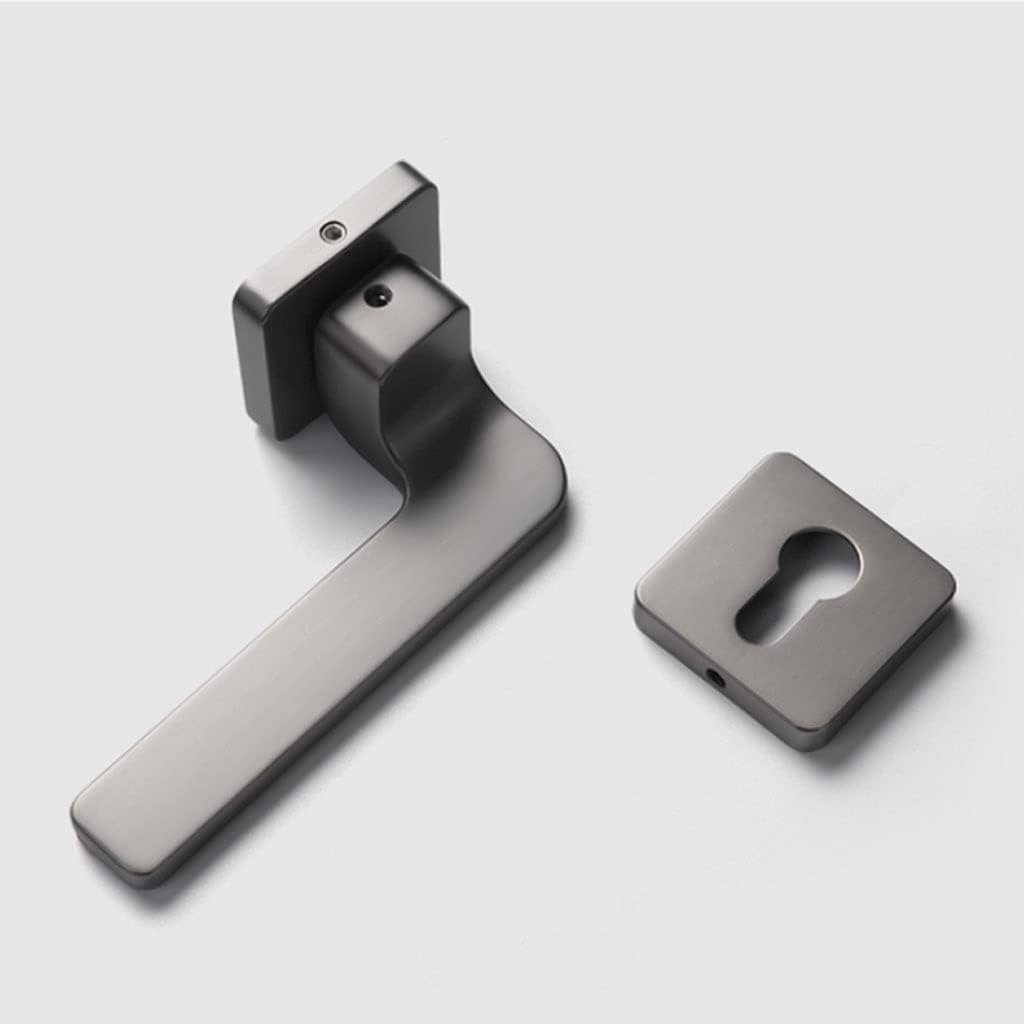 Door Knob Lever Mute Magnetic Door Lock Door Levers Door Handle with Key for Bedroom Or Bathroom Study Indoor Passage Corridor Door Lock with Handle (Color : Gray+Leer Hinge 3 Pack)