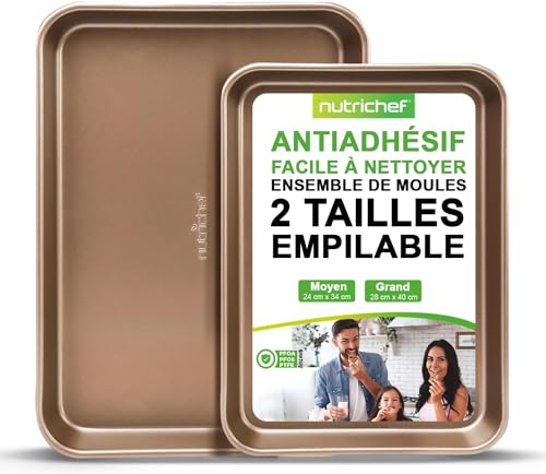 NutriChef Plaque de cuisson à Four, Lot de 2, Plaque à Pâtisserie Antiadhésif avec bordures renforcées, Plateau de Four de Qualité Professionnelle de...