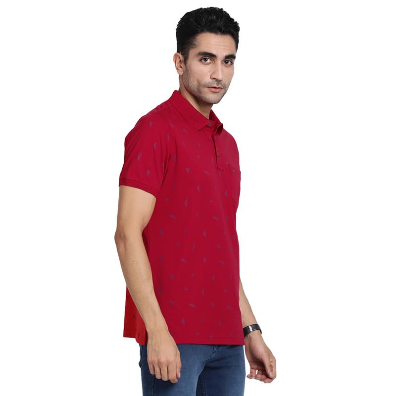 Image of Turtle Men Cotton Stretch Red Printed Polo Neck Casual T-Shirts