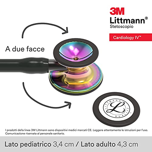 Image of 3M Littmann Cardiology IV Diagnostic Stethoscope, 6240, More Than 2X as Loud, Weighs Less, Stainless Steel High Polish Rainbow-Finish Chestpiece, 27' Black Tube, Smoke Stem, and Headset (Pack of 3)