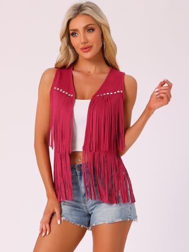 Image of Allegra K Women's Fringe Top Vest Open Front Western 70s Outfits Faux Suede Tassel Cardigan