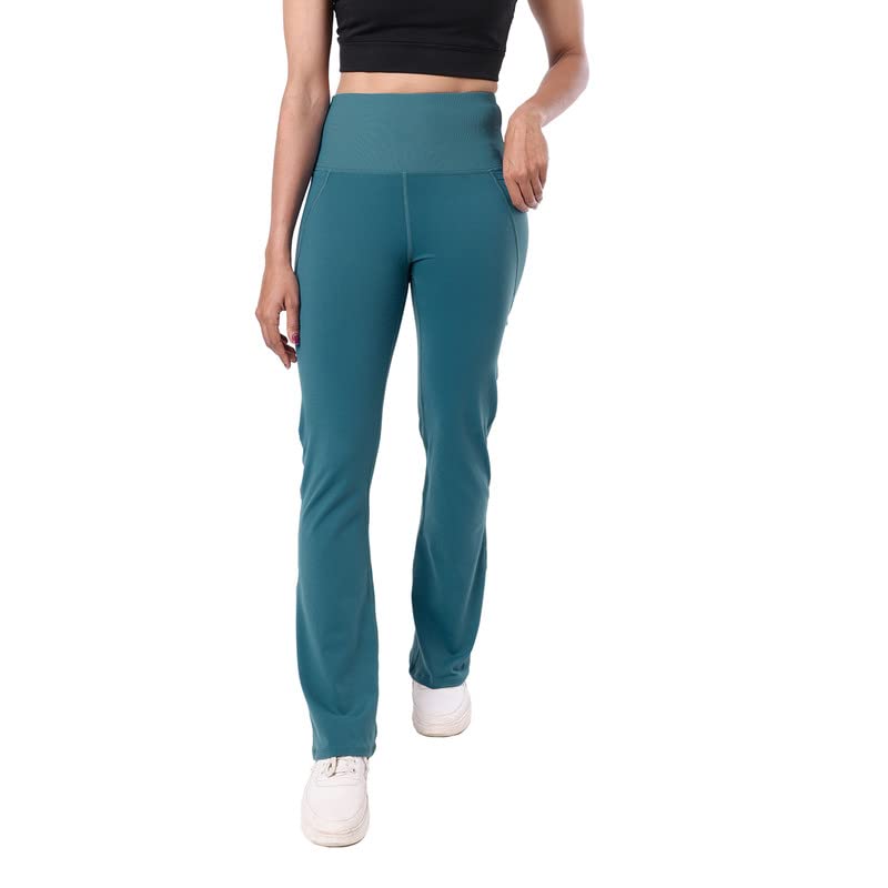 Image of Blissclub Ultimate Flare Pants for Women Above 5'5 ft Tall | Ribbed Waistband, 4 Pockets | High Waist Trousers and Formal Pants for Office wear