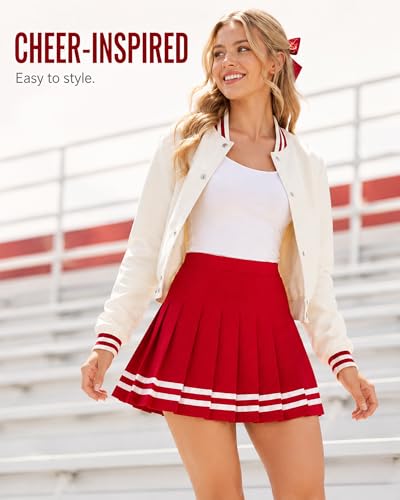 Image of Shestellar Women Pleated Mini Skirt, High Waisted A-Line Skirt with Elastic Waist for Casual Wear