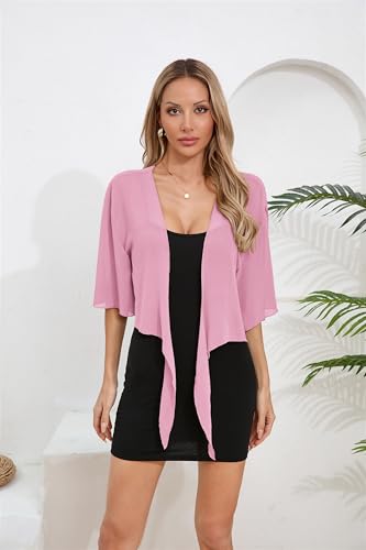 Image of TASAMO Women's 2026 Summer Lightweight Short Bolero Cardigan Shrug Sheer Tie Front Top 3 /4 Sleeve Jacket for Dress