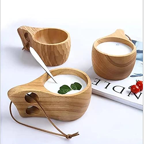 2Pack Wooden Cup Kuksa Cup Portable Outdoor Camping Drinking Mug Wooden Coffee Cup With Wooden Spoon And Leather Lanyard (A) #TOP6