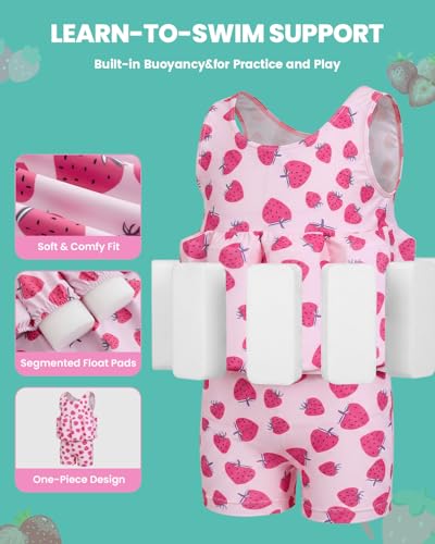 Image of DivingBirds Toddler Floatie Swimsuit with Hat for Boys Girls, Sleeveless Swim Suit with Floatation, 1-6Y