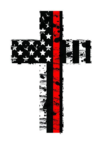 Thin Red Line Cross (2 Pack) Subdued Us Flag Reflective Decal Honoring Our Firefighters, EMT, and Paramedics