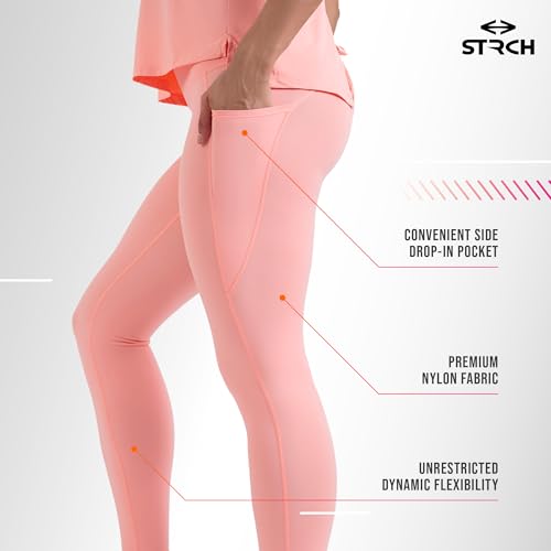 Image of STRCH Nylon High Waist No-Roll Leggings for Women- Secure fit, Leggings for Gym, Yoga, Running, Super Stretch, Sweat-Wicking, Lightweight, Breathable, Wrinkle Free, No-roll Waist Band.