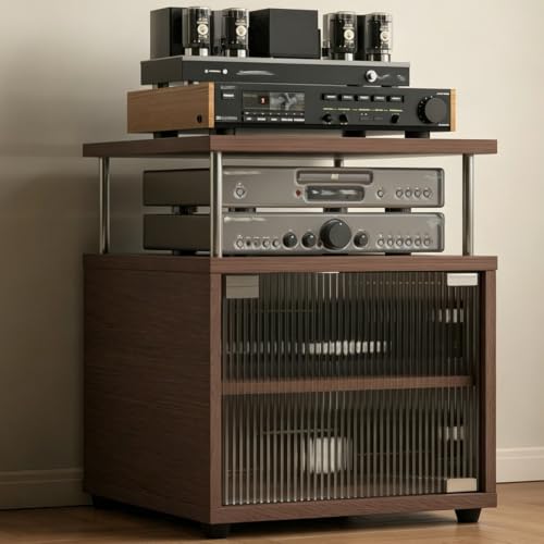 Mueble rack de audio marrón de 3 niveles y soporte multimedia abierto ajustable 2