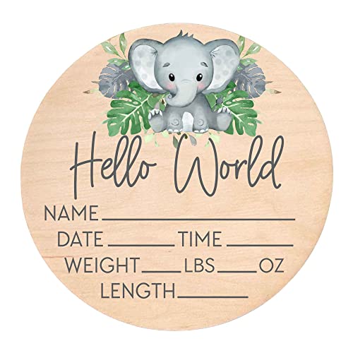Image of Birth Stat Sign for Newborn - Baby Name Announcement - Hello World Elephant Hospital Photography Prop - Jungle Safari