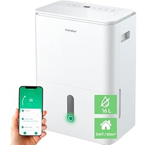COMFEE Deshumidificador Easy Dry 16L para Humedad interior hasta 32 m2 / 80 m3 – Deshumificador Silencioso con App Control – Deshumificadores de humedad con depósito extraible y 4 modos de función