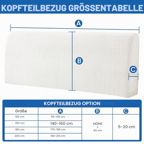 YSTELLAA Strecken Bettkopfteil Bezug, 150CM, Weiß – Ansicht 3