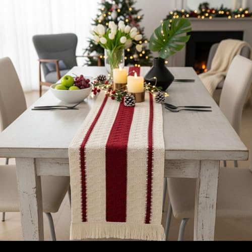 Image of HomeCloud Croshia Woven Table placemat - Heat Resistant, Washable Table Decoration for Dining, Office, Kitchen, Hotel, and Home (Runner White Maroon, Set of 4)