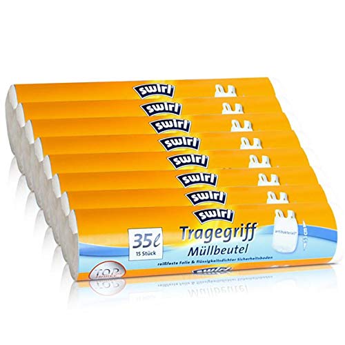 Preisvergleich Produktbild 8x Swirl Tragegriff Müllbeutel 35L (15 stk. / Rolle)