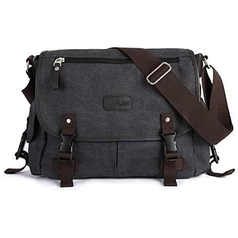 Messenger Bag for Men,Unisex Canvas Shoulder Bag,Classic Vintage Military Messenger Bags for women, satchel Bag,Crossbody Bookbag,Black Cover