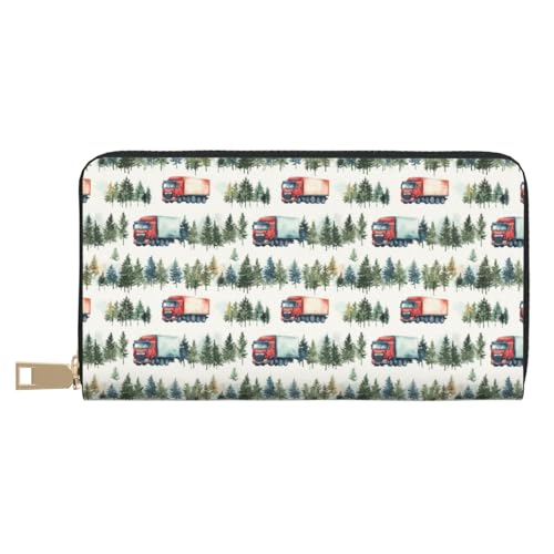Forest Truck Print Wallet Women Men, Long PU Leather Wallets for Women, Cute Womens Travel Wallet Purse Pouch with Zipper Pocket