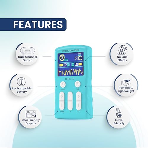 Image of UltraCare PRO TENS 1.0 (QUAD) - TENS Machine for Physiotherapy - Joint & Muscle Pain Relief - 25 Modes 50 Intensity Levels - Rechargeable - Dual Channel - Travel Friendly - Portable & Lightweight