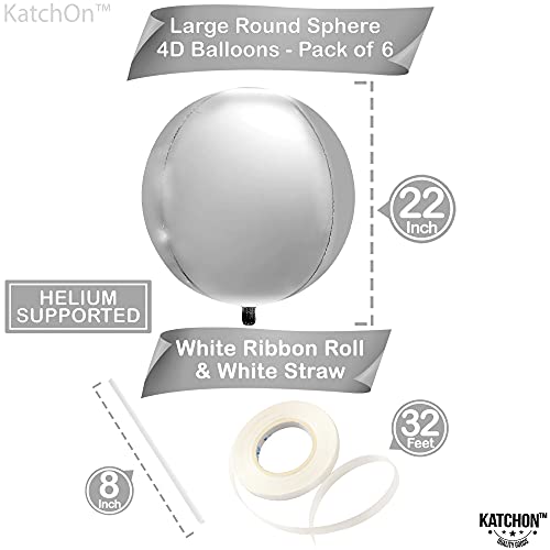 Image of KatchOn Large Silver Balloons - 22 Inch, Pack of 6 | 4D Round Mylar Balloons for Birthday Decorations