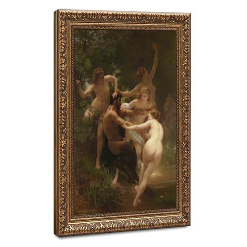 Impression William Bouguereau Nymphes et Satyre toile anti-reflet avec cadre suspendu pour salon