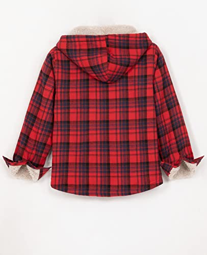 Image of ZENTHACE Boys Sherpa Fleece Lined Flannel Plaid Button Down Shirt Jacket,Hooded Flannel Shirt with Hand Pockets