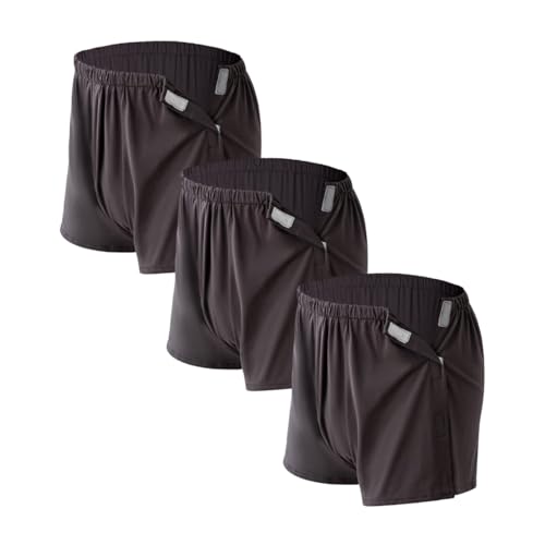 BOYUDZLTD 3 Pack Post Surgery Shorts for Men, Tear Away Shorts, Post Surgery Underwear, Disabled Adaptive Underwear (US, Alpha, Large, Regular, Regular, Brown)