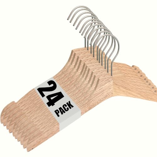 HELEE Natural Wooden Ultra-thin Kids Hangers 24 Pack 12.7 