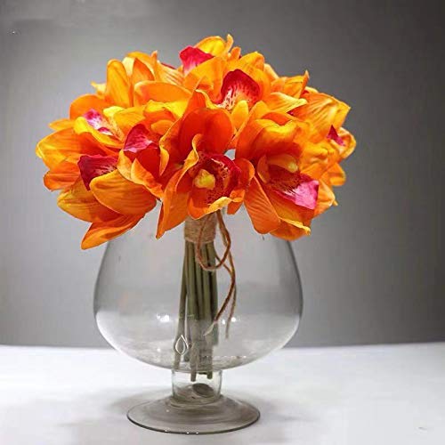 Real Touch Orchid Wedding Flower Artificial Flowers for Room Home Hotel Party Event Decoration Multi-Color (Orange)