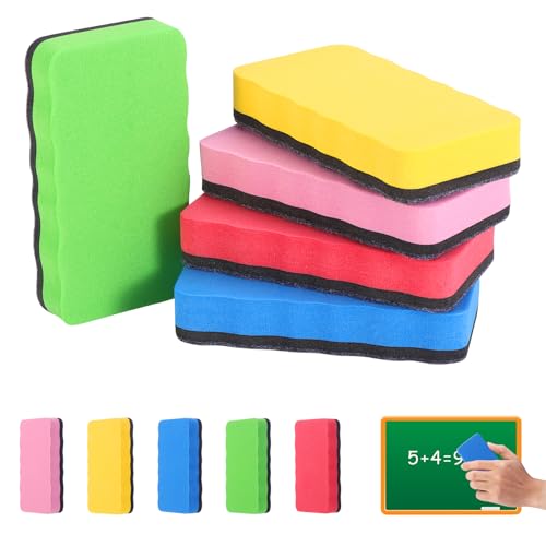 Borradores magnéticos para pizarra blanca, borrador seco colorido con almohadilla de fieltro gruesa, borradores de pizarra blanca para el hogar, la oficina y el aula, 5 colores, 10,3 x 5,5 x 2 cm (10)