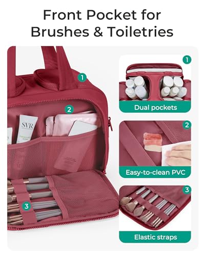 Image of BAGSMART Travel Toiletry Bag, Puffy Toiletry Bag for Women, Wide-open toiletry bags for traveling, Large Travel Cosmetic Makeup Bag Organizer for Accessories,Toiletrie (Vintage Berry)