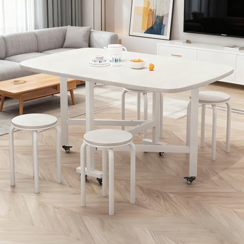 折りたたみダイニングテーブルセット ダイニングテーブルセット4人用 5点セット 食卓テーブル チェア4脚 和風 木製天板 炭素鋼製椅子 お手入れ簡単 傷 汚れに強い 耐久性 簡単組立 ホームキッチン 幅100cm×奥行60cm×高さ75cm