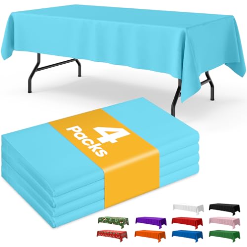 Image of Niuara Light Blue Plastic Table Cloth - 4 Pack 54 inch x 108 inch Rectangle Disposable Tablecloths for 6FT Tables, Table Cover for Easter Party, Holiday & Gathering Use